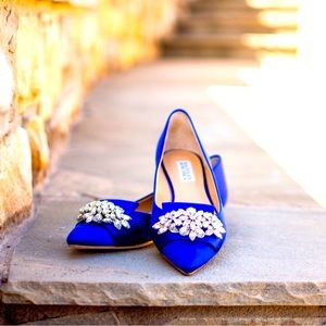 Badgley Mischka Valeria Blue Embellished Flats